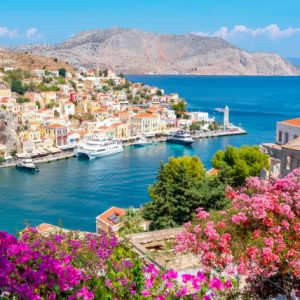 Symi town cityscape, Dodecanese islands, Greece