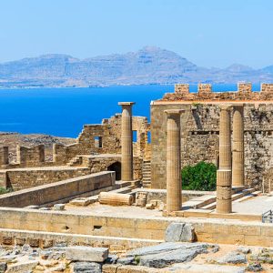 Lindos is an archaeological site, a town and a former municipality on the island of Rhodes, in the Dodecanese, Greece.